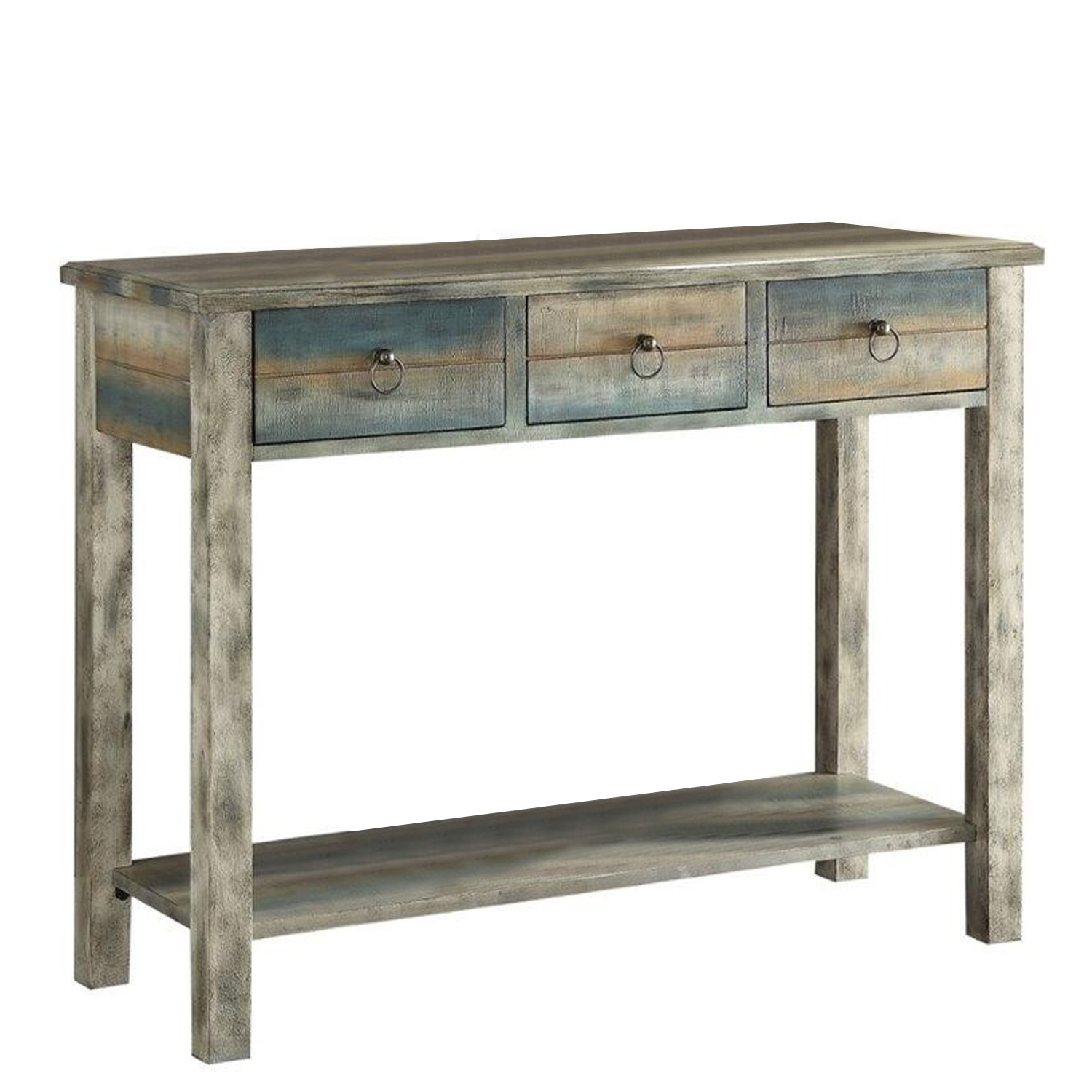 Antique White And Teal Wooden Console Table By Homeroots | Console Tables | Modishstore - 4