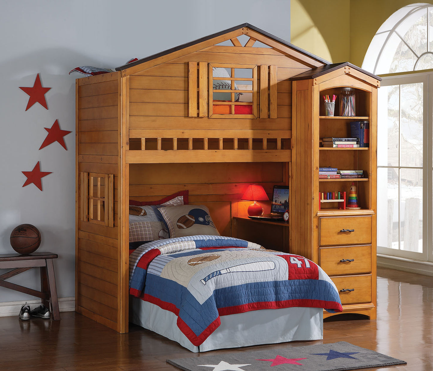 Twin Rustic Oak Pine Wood Loft Bed By Homeroots | Beds | Modishstore