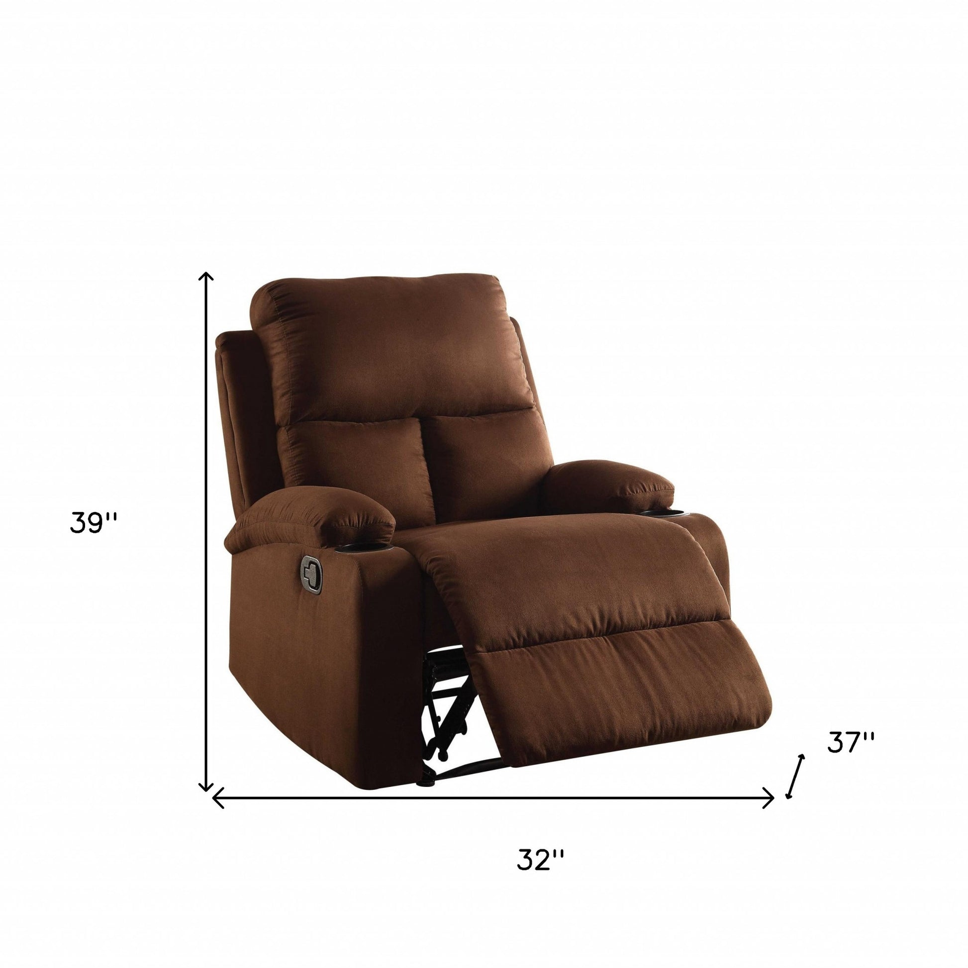 Chocolate Microfiber Wood Frame Recliner By Homeroots | Recliners | Modishstore - 5