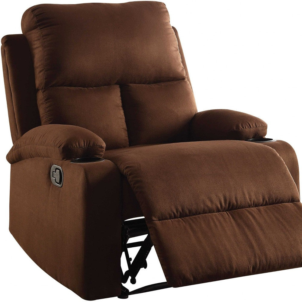 Chocolate Microfiber Wood Frame Recliner By Homeroots | Recliners | Modishstore - 4