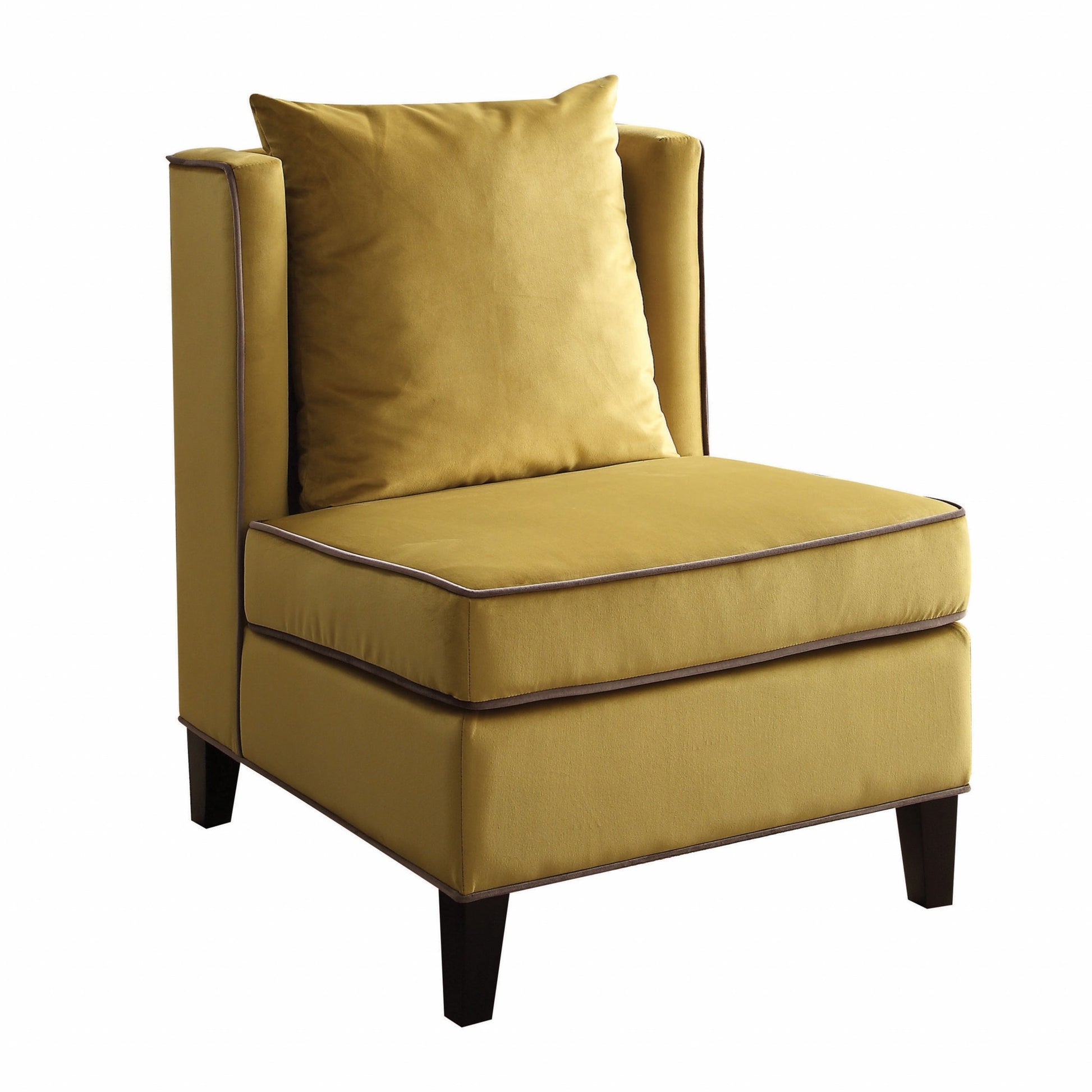 Dark Yellow Velvet with Piping Accent Chair By Homeroots | Accent Chairs | Modishstore - 2