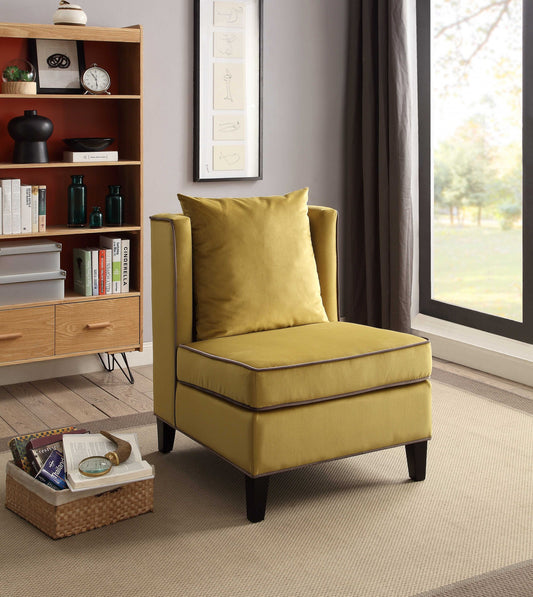 Dark Yellow Velvet with Piping Accent Chair By Homeroots | Accent Chairs | Modishstore