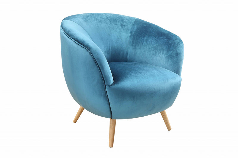 Teal Velvet Armed Accent Chair with Natural Finish Wood legs By Homeroots | Accent Chairs | Modishstore