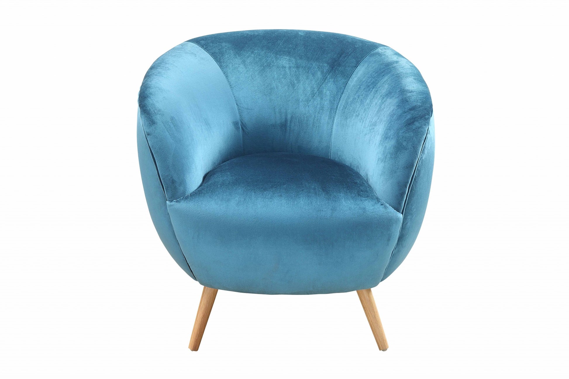 Teal Velvet Armed Accent Chair with Natural Finish Wood legs By Homeroots | Accent Chairs | Modishstore - 2