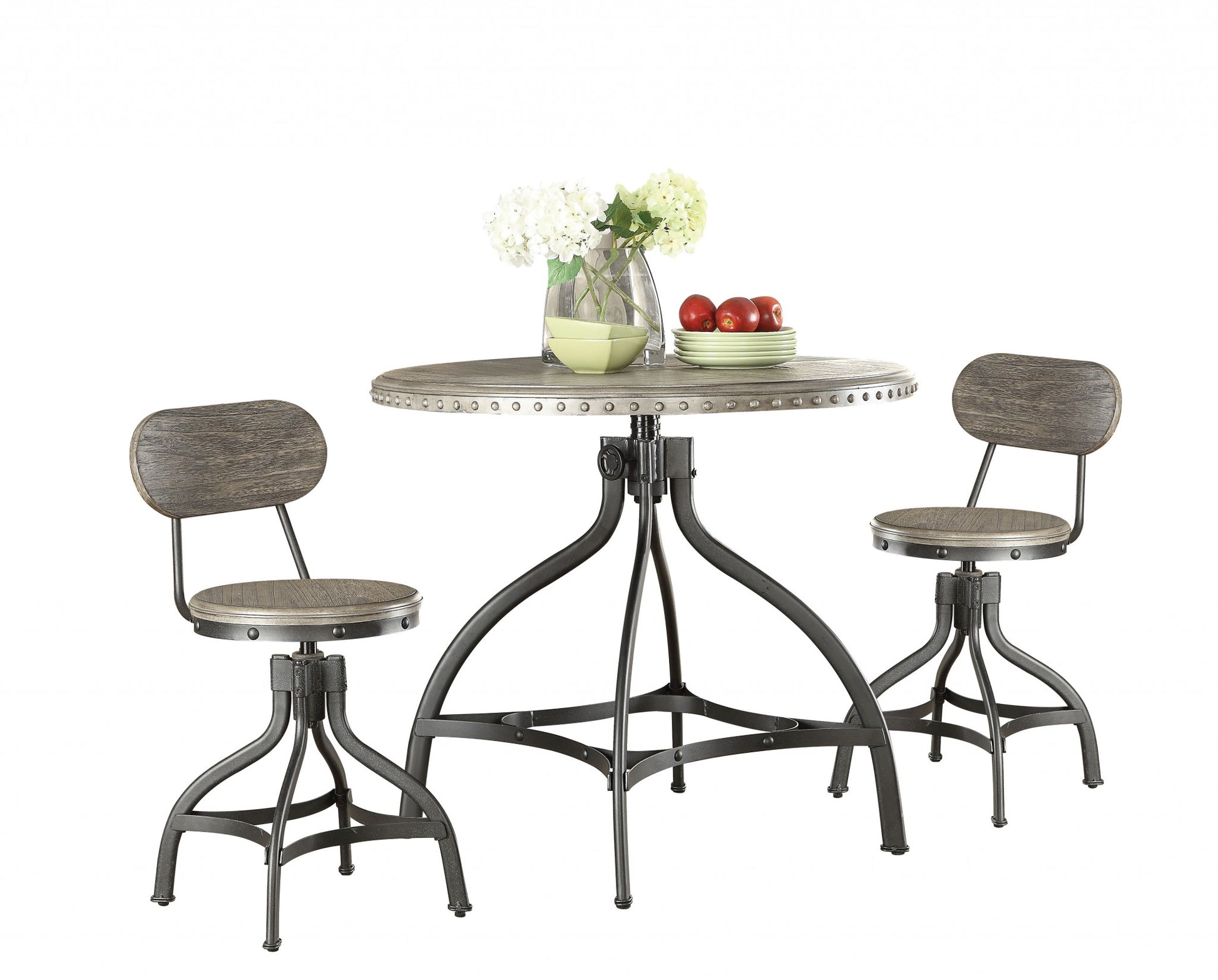 3Pc Pack Gray Oak Adjustable Counter Height Dining Set By Homeroots - 286239 | Dining Sets | Modishstore