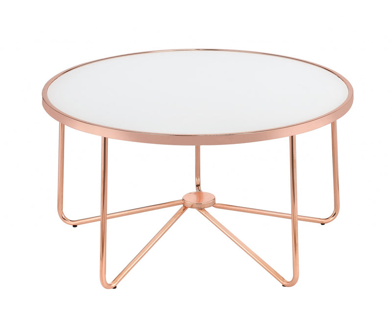 Frosted Glass And Rose Gold Coffee Table By Homeroots | Coffee Tables | Modishstore