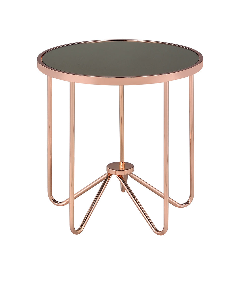 Rose Gold and Smokey Glass Top End Table By Homeroots | End Tables | Modishstore - 2