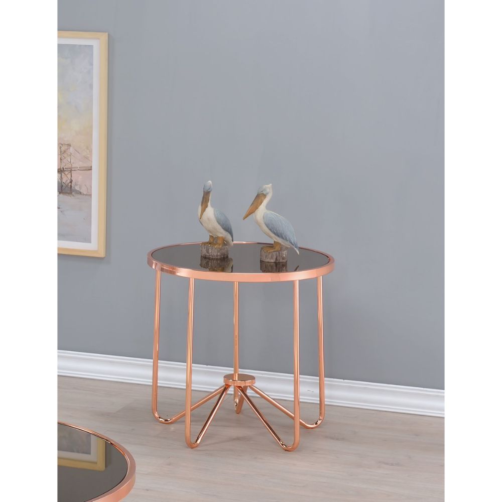 Rose Gold and Smokey Glass Top End Table By Homeroots | End Tables | Modishstore