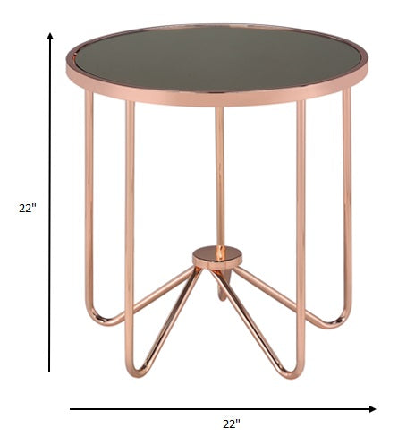 Rose Gold and Smokey Glass Top End Table By Homeroots | End Tables | Modishstore - 4