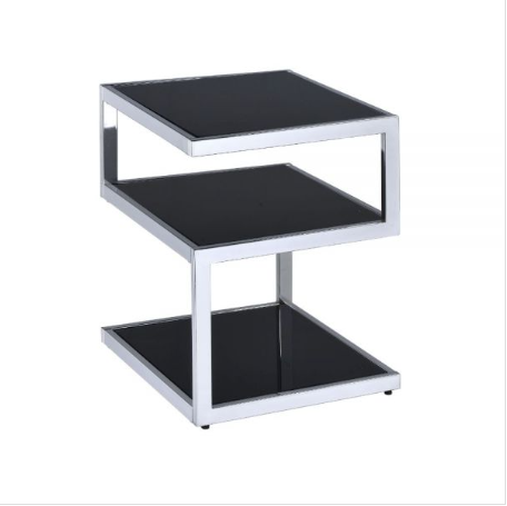 Black Glass And Chrome 3 Tier Shelves End Table By Homeroots | End Tables | Modishstore - 2