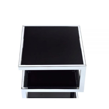 Black Glass And Chrome 3 Tier Shelves End Table By Homeroots | End Tables | Modishstore - 4