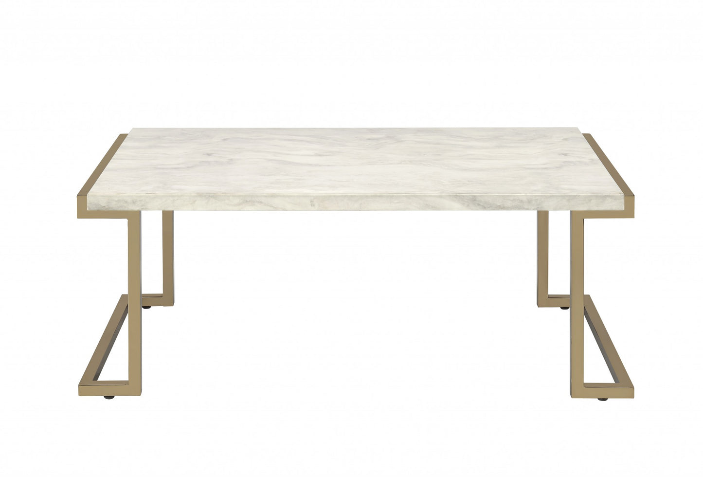 Rectangular Marble Top with Champagne Metal Base Cofee Table By Homeroots | Coffee Tables | Modishstore - 2