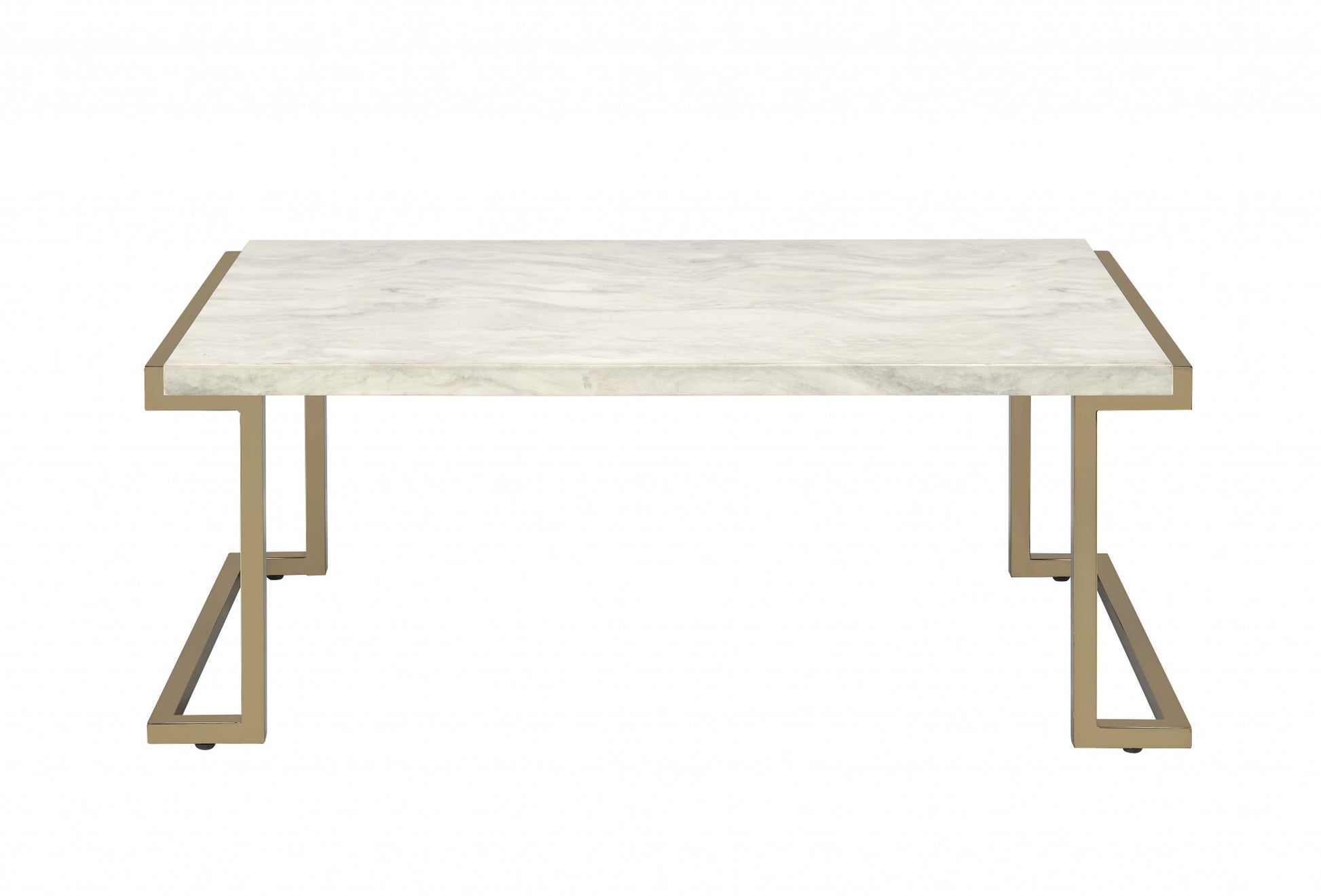 Rectangular Marble Top with Champagne Metal Base Cofee Table By Homeroots | Coffee Tables | Modishstore - 2