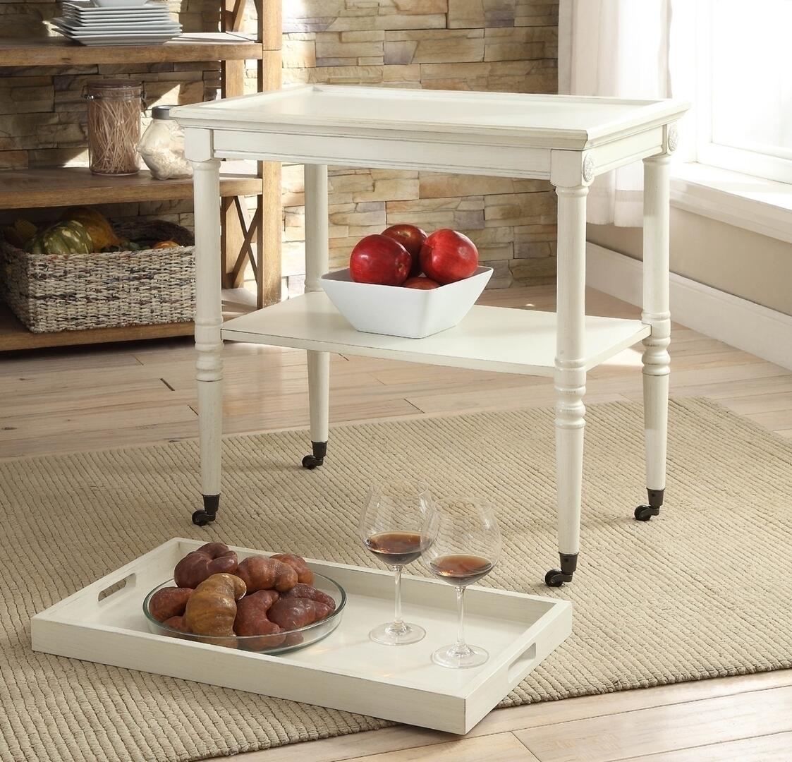 French Style Antique White Trolley Table By Homeroots | TV Tray Tables | Modishstore