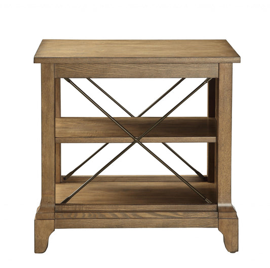 Rustic Light Oak End Table with X-Bar Detail By Homeroots | End Tables | Modishstore