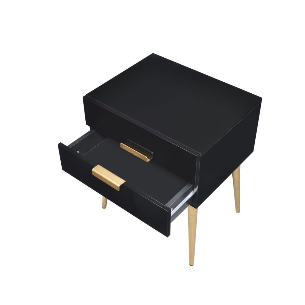 Sleek Black And Gold Two Drawer End Table By Homeroots | End Tables | Modishstore - 2