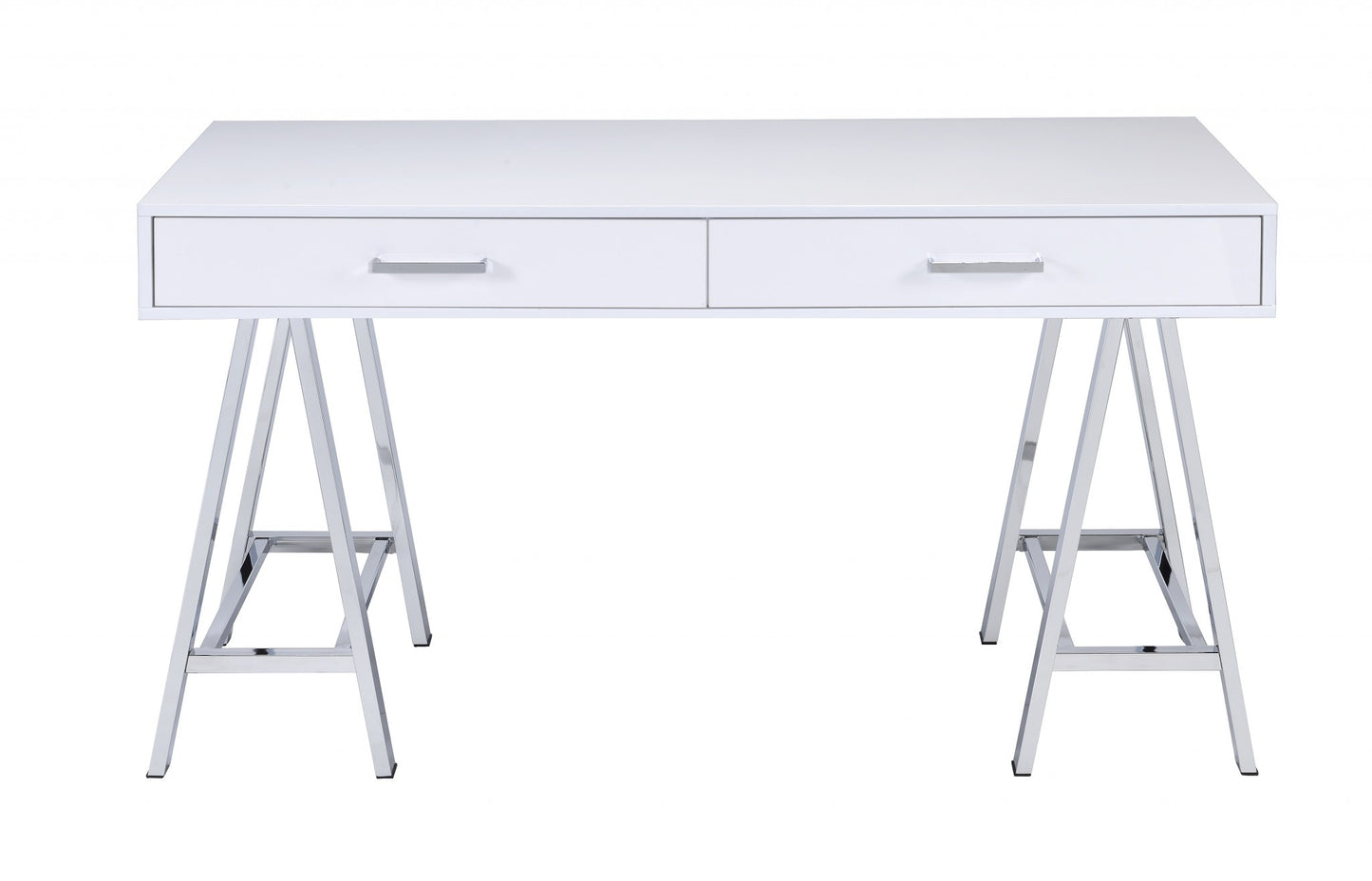 White And Chrome Glossy Polyester Desk By Homeroots | Desks | Modishstore