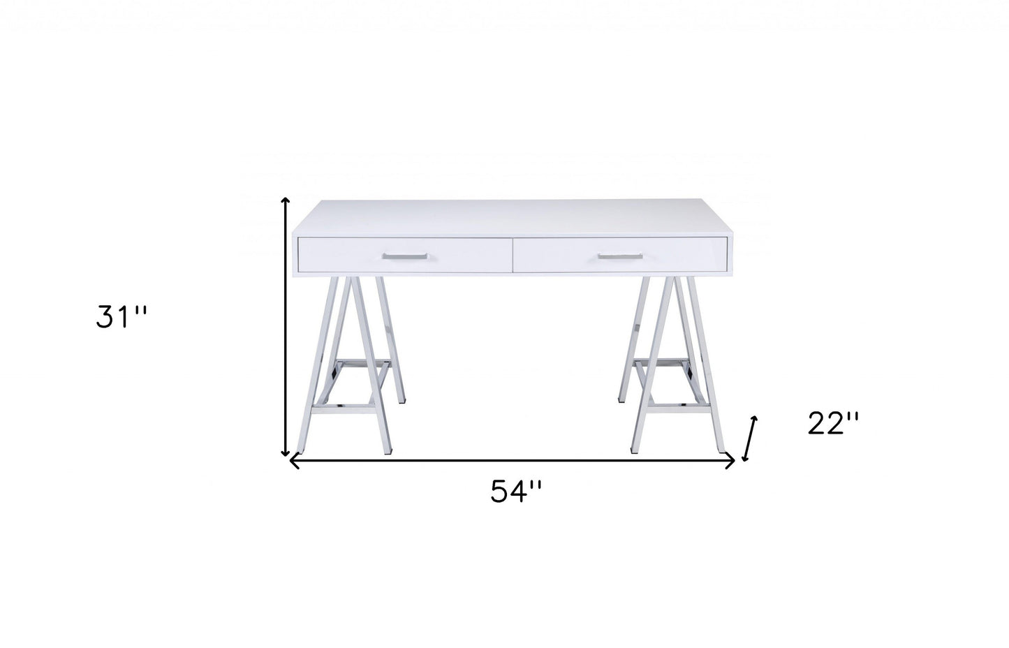 White And Chrome Glossy Polyester Desk By Homeroots | Desks | Modishstore - 5