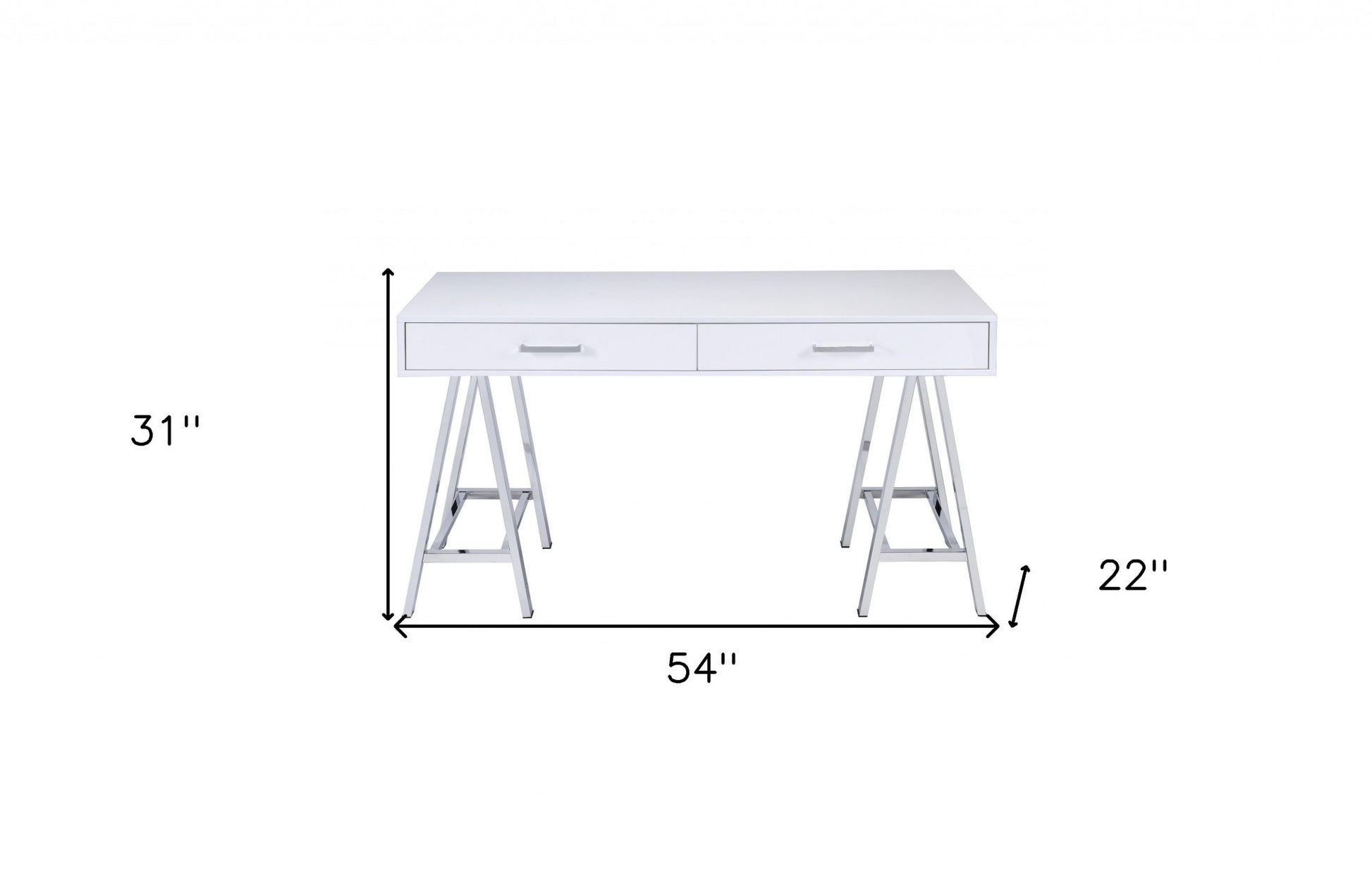 White And Chrome Glossy Polyester Desk By Homeroots | Desks | Modishstore - 5