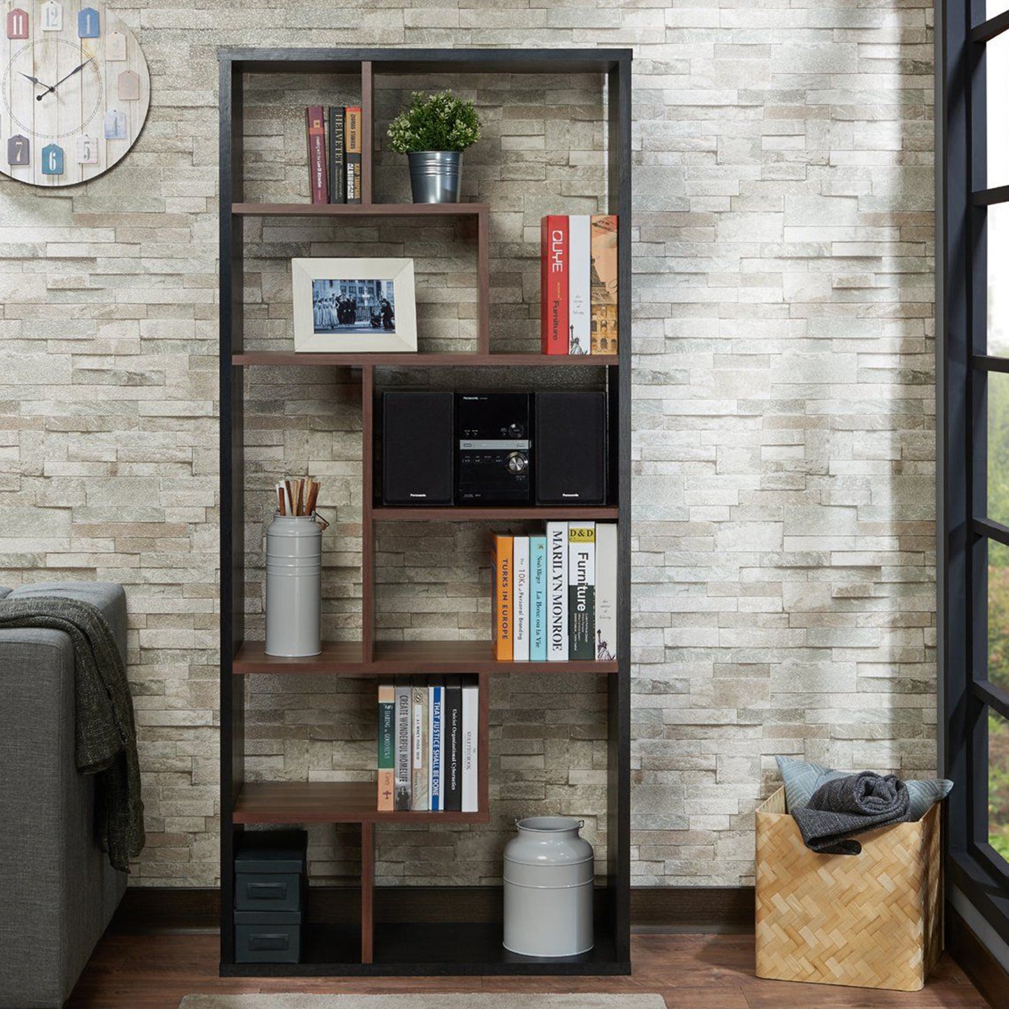 Black And Walnut Veneer Cube Bookcase By Homeroots | Bookcases | Modishstore