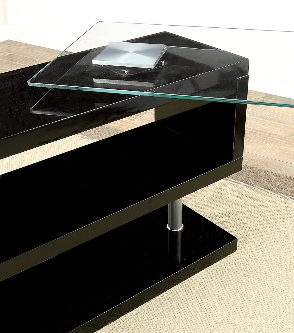 Black High Gloss Clear Glass Office Desk By Homeroots | Desks | Modishstore - 3