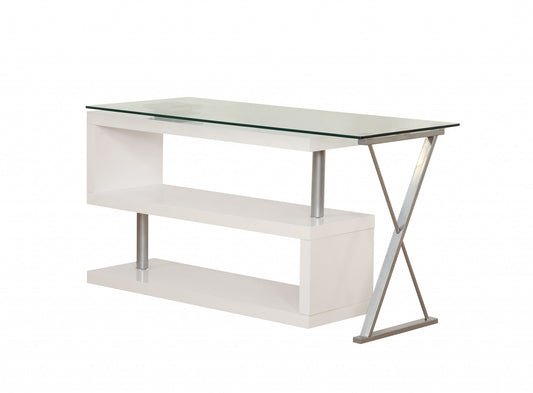 Contemporary White Swivel L Shaped Office Desk By Homeroots | Desks | Modishstore