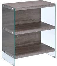 Clear Glass And Gray Oak Bookcase By Homeroots | Bookcases | Modishstore - 2