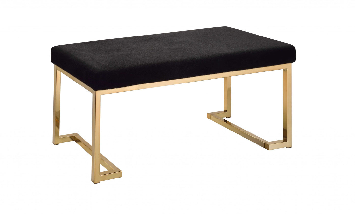 Modern Rectangular Black Padded Bench with Champagne Metal Base By Homeroots | Benches | Modishstore