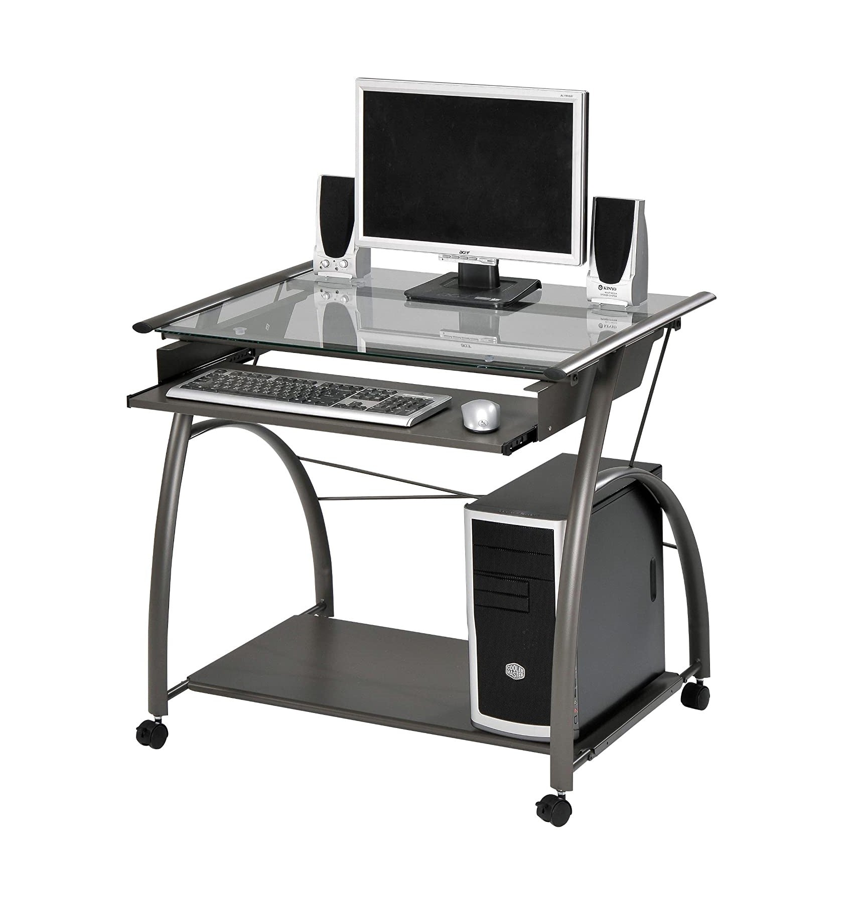Sleek Pewter and Glass Computer Desk. By Homeroots | Desks | Modishstore - 2