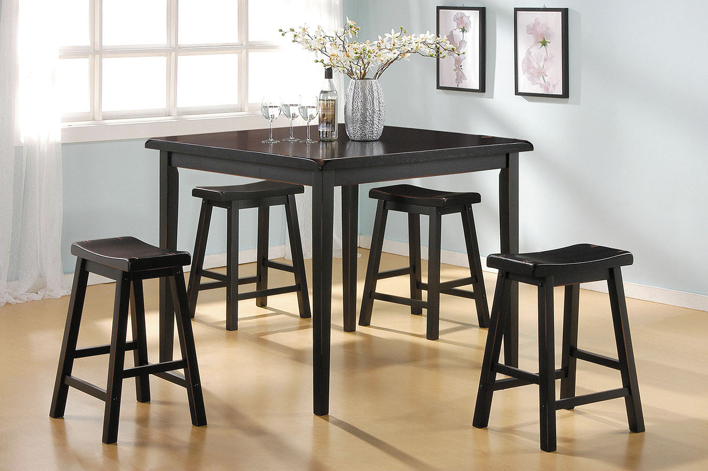 5Pc Black Rubber Wood Counter Height Set By Homeroots | Bar Stools & Table | Modishstore