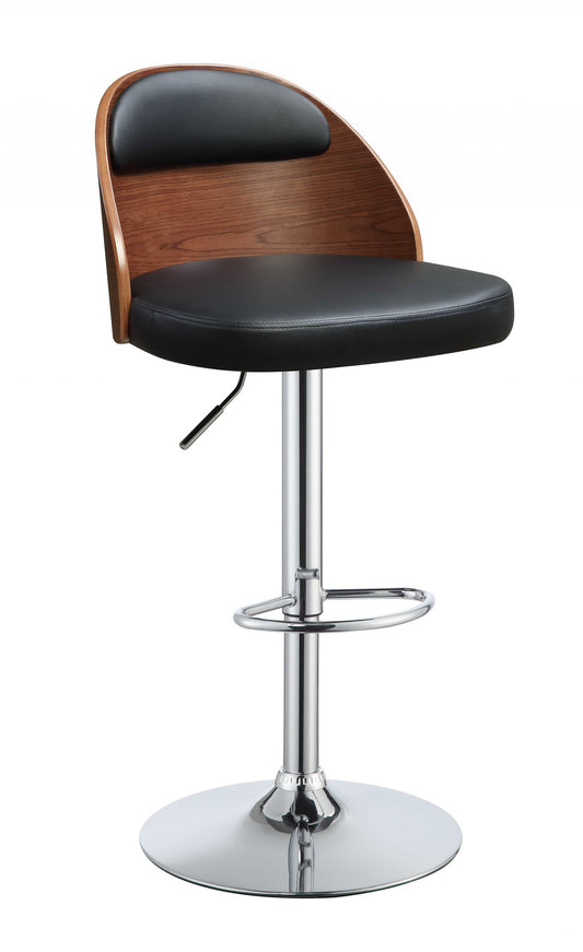 Black Leather Walnut Wooden Back Adjustable Stool By Homeroots | Bar Stools | Modishstore