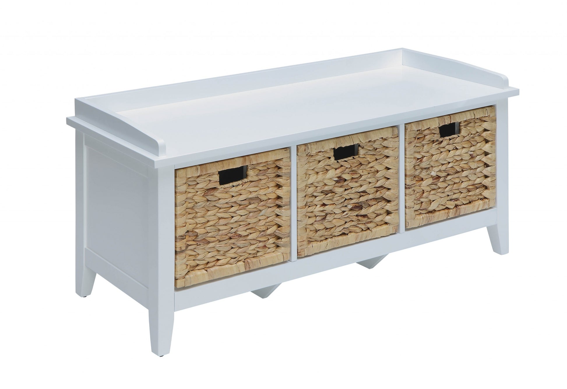 White Solid Wood Leg Storage Bench By Homeroots | Benches | Modishstore