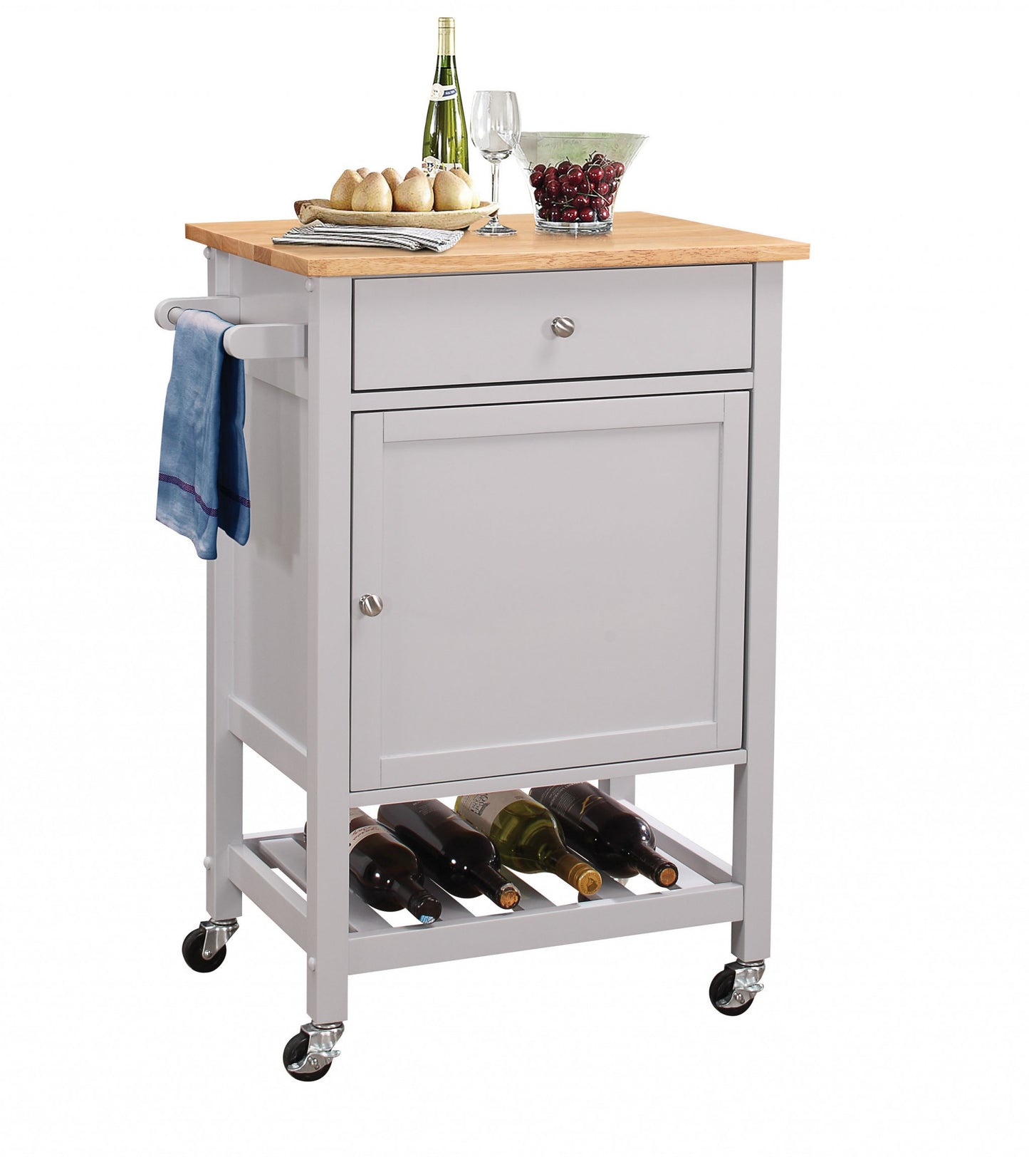 Natural And Gray Rubber Wood Kitchen Cart By Homeroots - 286670 | Bar Carts | Modishstore