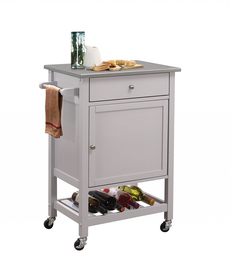 Natural And Gray Rubber Wood Kitchen Cart By Homeroots - 286670 | Bar Carts | Modishstore - 2