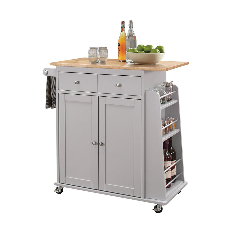 Natural And Gray Rubber Wood Kitchen Cart By Homeroots - 286674 | Bar Carts | Modishstore