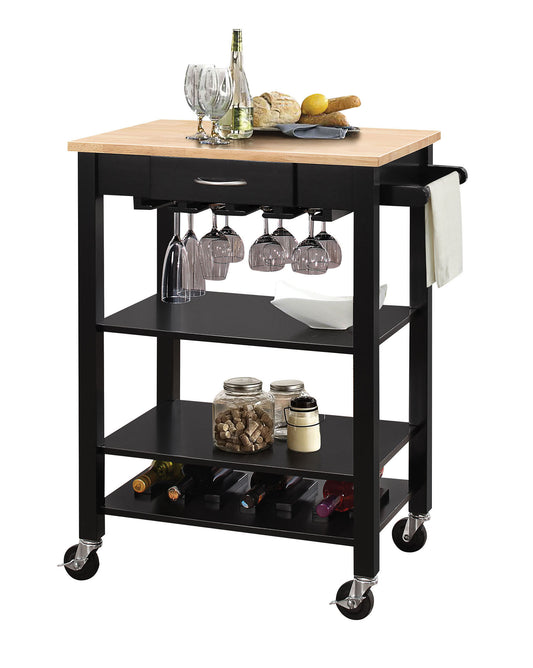 Natural And Black Kitchen Cart By Homeroots | Bar Carts | Modishstore