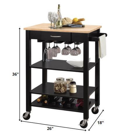 Natural And Black Kitchen Cart By Homeroots | Bar Carts | Modishstore - 2