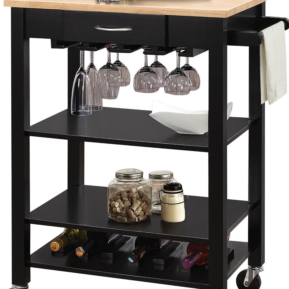 Natural And Black Kitchen Cart By Homeroots | Bar Carts | Modishstore - 4