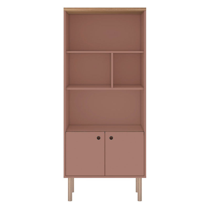 Manhattan Comfort Windsor Modern Display Bookcase Cabinet with 5 Shelves in Ceramic Pink and Nature | Bookcases | Modishstore