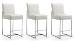 Manhattan Comfort Element 37.2 in. Pearl White and Polished Chrome Stainless Steel Counter Height Bar Stool (Set of 3)