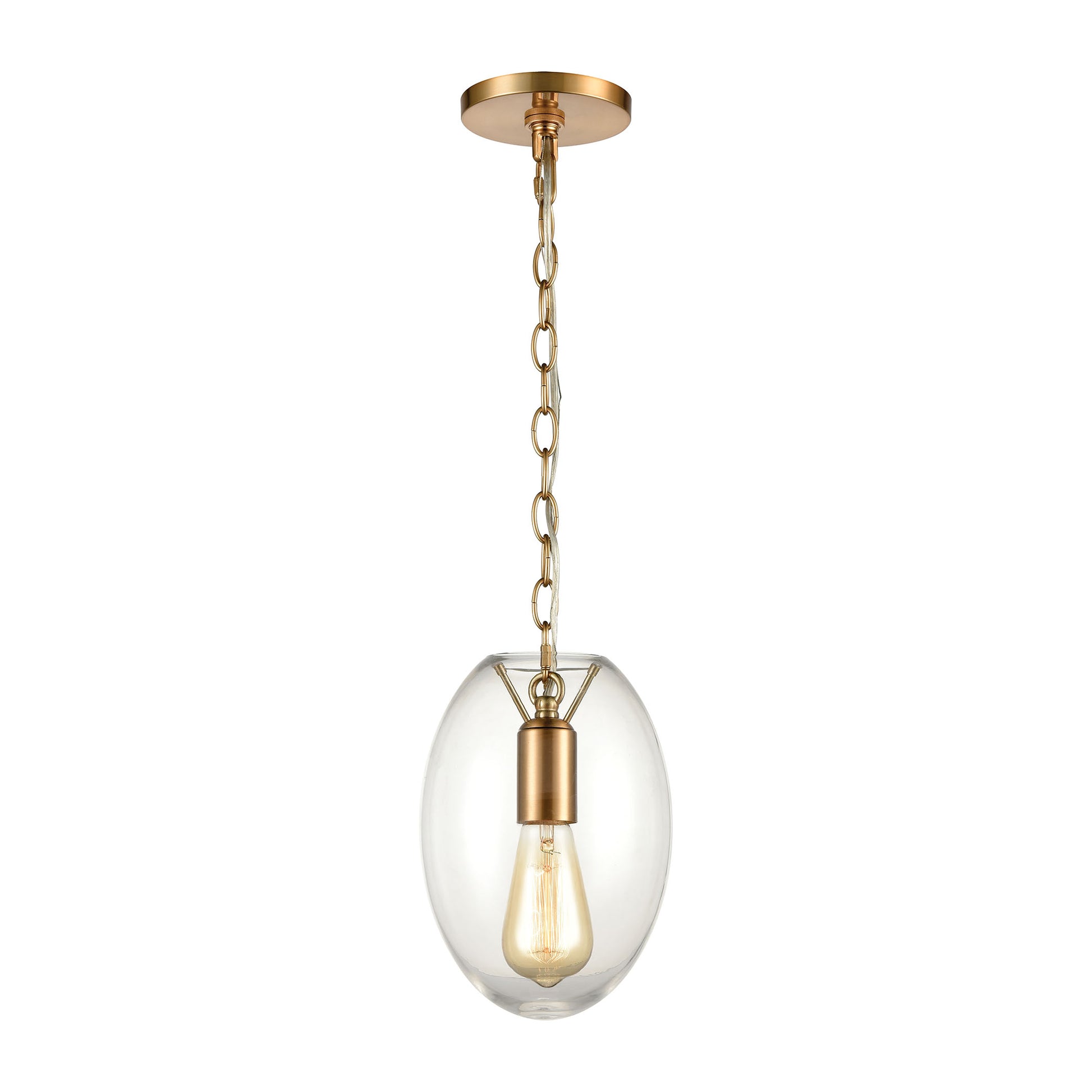 Ellipsa 1-Light Mini Pendant in Satin Brass with Clear Glass by ELK Lighting | Modishstore | Pendant Lamps