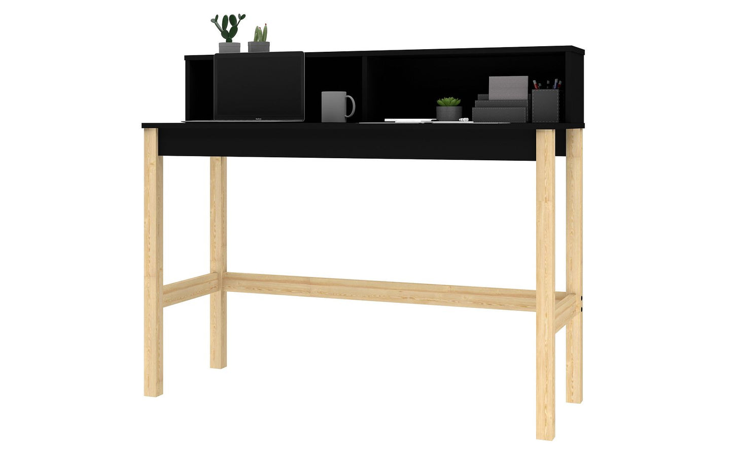 Manhattan Comfort Bowery Desk with 0 Shelves in Black and Oak | Desks | Modishstore