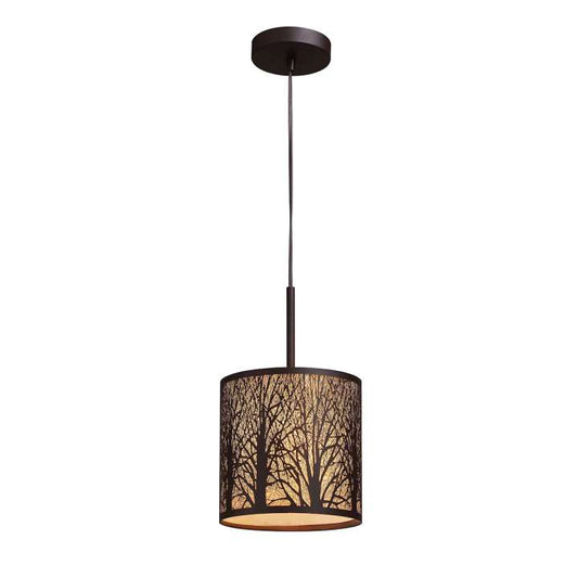 Woodland Sunrise 1-Light Mini Pendant in Aged Bronze with Woodland Shade | Pendant Lamps | Modishstore