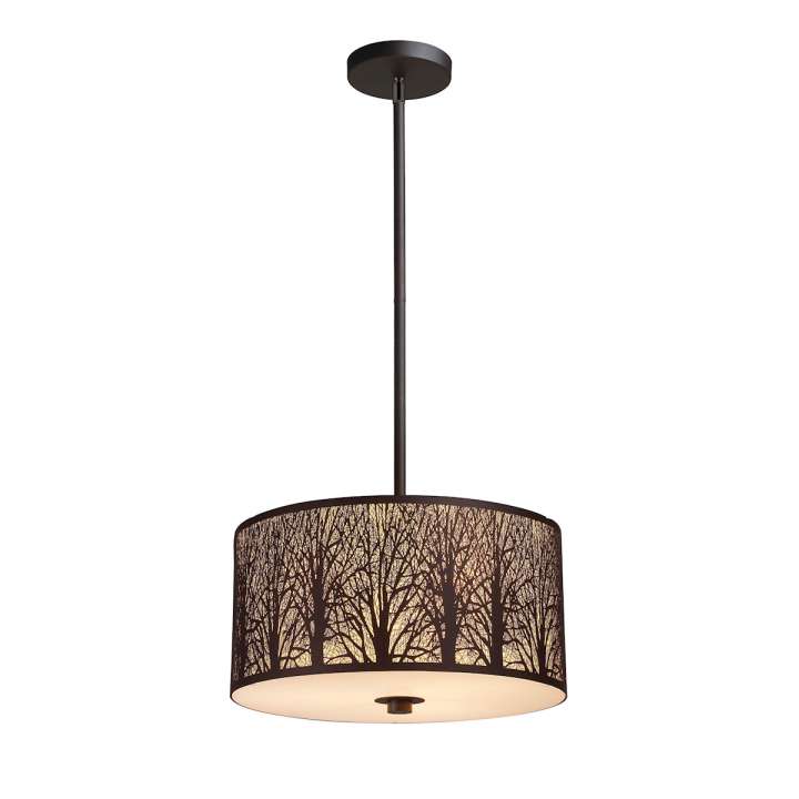 Woodland Sunrise 3-Light Pendant in Aged Bronze with Woodland Shade | Pendant Lamps | Modishstore