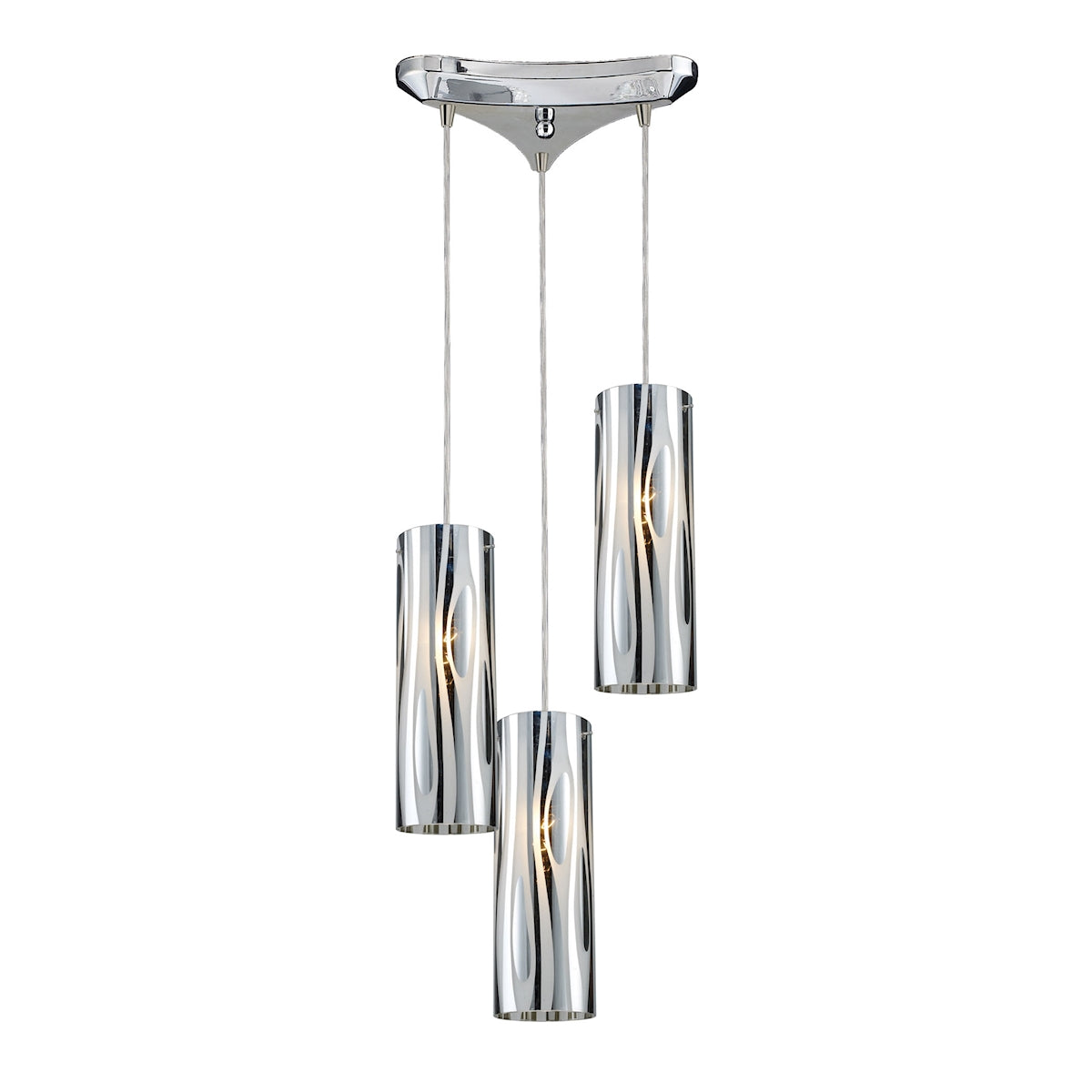 Chromia 3-Light Triangular Pendant Fixture in Polished Chrome with Cylinder Shade ELK Lighting | Pendant Lamps | Modishstore