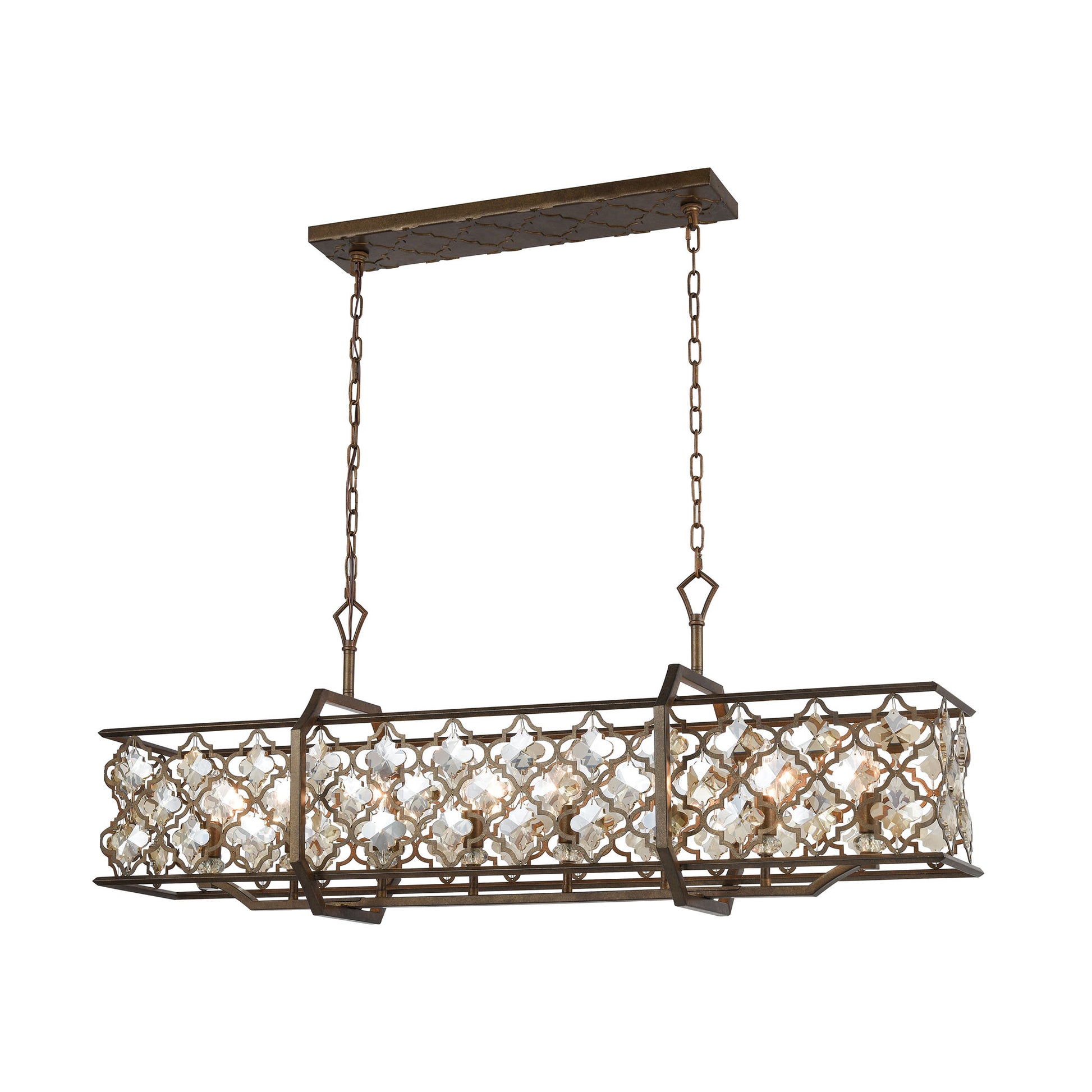 Armand 8-Light Linear Chandelier in Weathered Bronze with Amber Teak Crystals ELK Lighting | Chandeliers | Modishstore