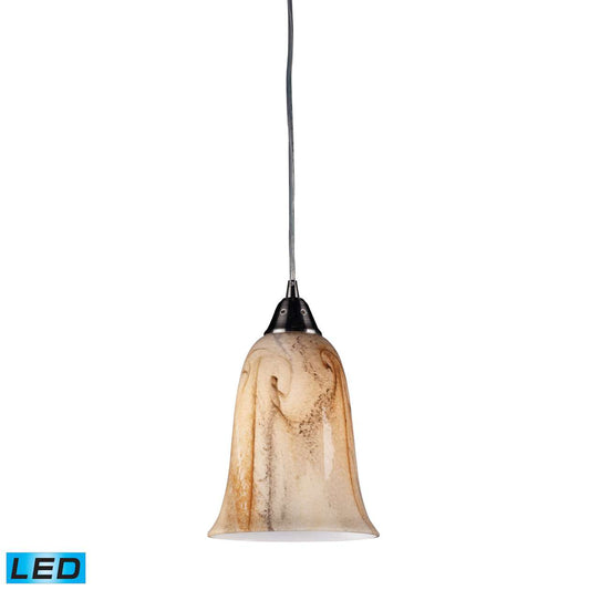 Granite 1-Light Mini Pendant in Satin Nickel with Marbleized Amber Glass - Includes LED Bulb | Pendant Lamps | Modishstore