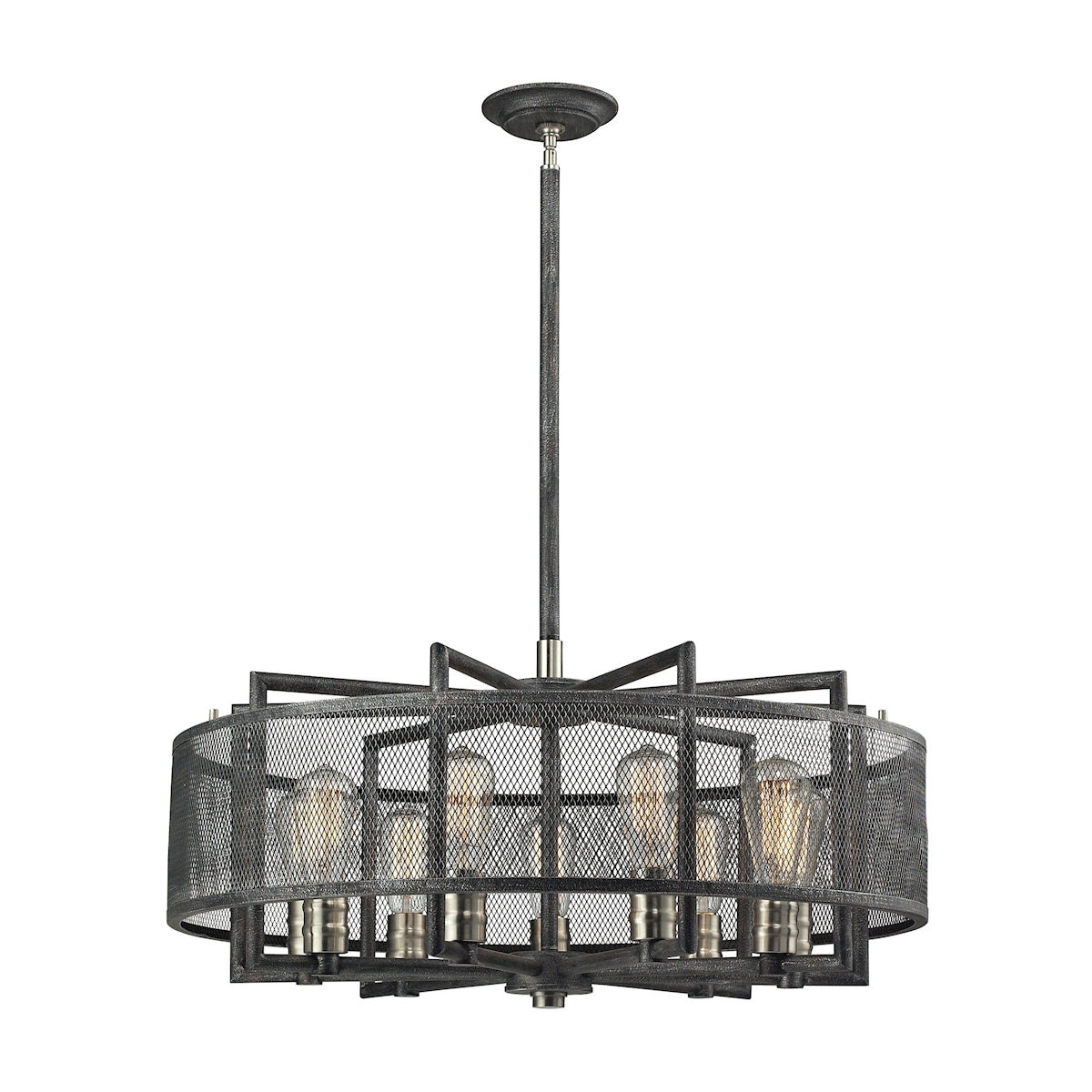 Slatington 9-Light Chandelier in Brushed Nickel and Silvered Graphite with Metal Mesh Shade ELK Lighting | Chandeliers | Modishstore