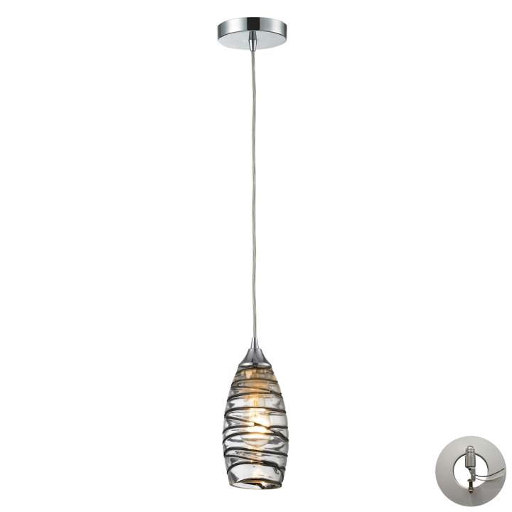 Twister 1-Light Mini Pendant in Polished Chrome with Sculpted Glass - Includes Adapter Kit | Pendant Lamps | Modishstore