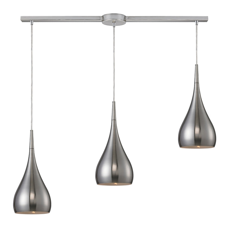 Lindsey 3-Light Linear Pendant Fixture in Satin Nickel with Satin Nickel Finished Glass ELK Lighting | Pendant Lamps | Modishstore